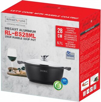 Royalty Line&reg; BS28M Braadpan Inductie - Bakpan - Soeppan - &Oslash; 28 cm - 5.7 Liter Kookpan Met Glazen Deksel - Antiaanbaklaag - Aluminium - Zwart