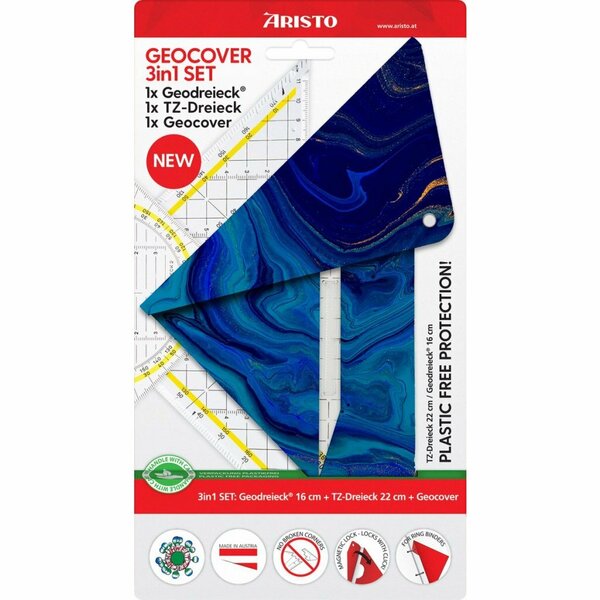 Aristo AR-18101B 3in1 Geocoverset Geocover/Geodriehoek/Tekendriehoek Deep Blue