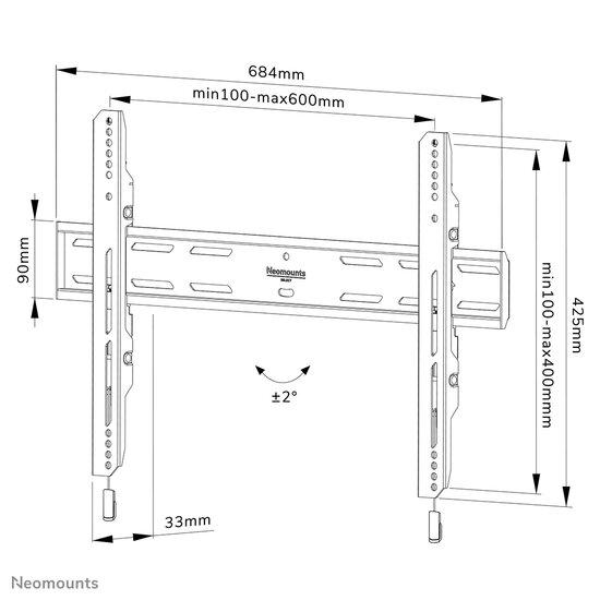 Neomounts WL30S-850BL16 Vlakke Wandsteun voor Schermen tot 82 Inch Zwart