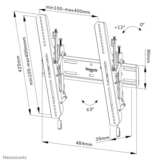 Neomounts WL35S-850BL14 Kantelbare Wandsteun voor Schermen tot 65 Inch Zwart