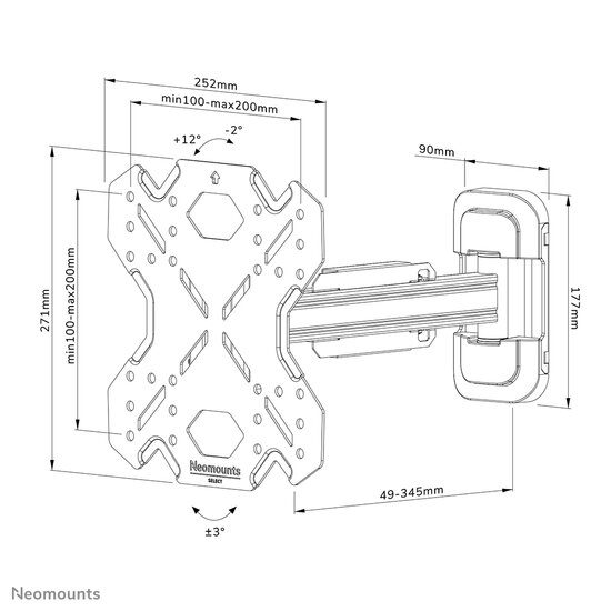 Neomounts WL40S-840BL12 Full Motion Wandsteun voor Schermen tot 55 Inch Zwart