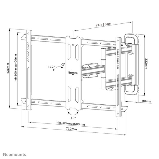 Neomounts WL40S-850BL16 Full Motion Wandsteun voor Schermen tot 70 Inch Zwart