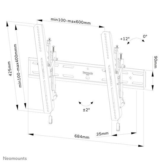 Neomounts WL35S-850BL16 Kantelbare Wandsteun voor Schermen tot 82 Inch Zwart