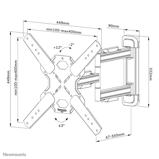 Neomounts WL40S-850BL14 Full Motion Wandsteun voor Schermen tot 65 Inch Zwart