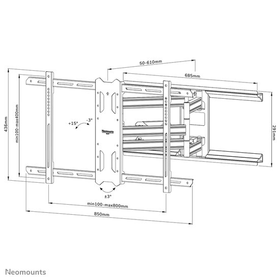 Neomounts WL40S-850BL18 Full Motion Wandsteun voor Schermen tot 86 Inch Zwart