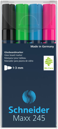 Schneider S-124597 Marker Maxx 245 4st. In Etui, Wit, Groen, Blauw, Rood