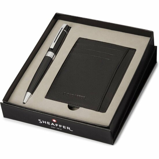 Sheaffer SF-G2931251-2 Balpen 300 M Giftset Glossy Black Chrome Plated + Creditcardhouder