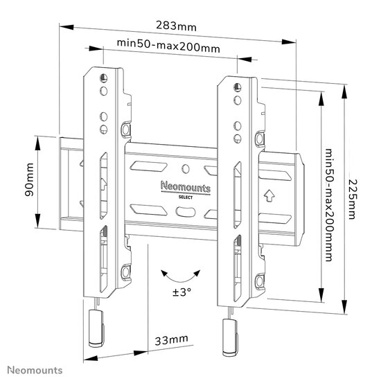 Neomounts WL30S-850BL12 Vlakke Wandsteun voor Schermen tot 55 Inch Zwart