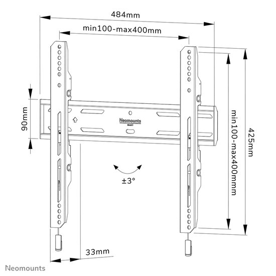 Neomounts WL30S-850BL14 Vlakke Wandsteun voor Schermen tot 65 Inch Zwart