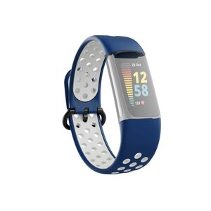 Hama Sportpolsband Voor Fitbit Charge 5 Ademend Horlogebandje D.blauw/grijs