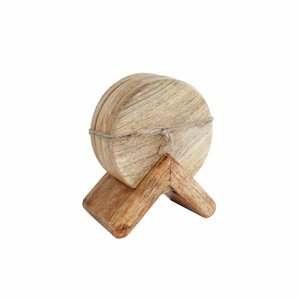 Mango Houten Onderzetters in Houder 10 cm 6 Stuks