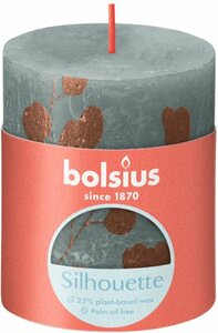 Bolsius Rustiek printed Stompkaars 80/68 Eucalyptus Green