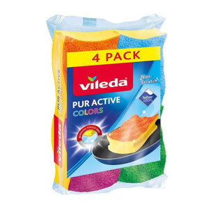 Vileda Pur Active Colors Schuursponsen 4 Stuks Blauw/Oranje/Groen/Roze