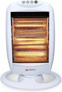 Alpina Elektrische Kachel 1200W Draagbare Halogeen Heater met 3 Warmtestanden 25x9x38 cm Wit